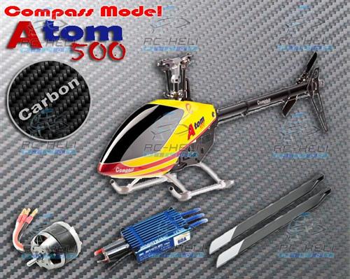Compass Atom 500E FBL Flybarless with Carbon Frame, Carbon Blades, 60A ESC, Motor, 9T Pinion [CPS-AT